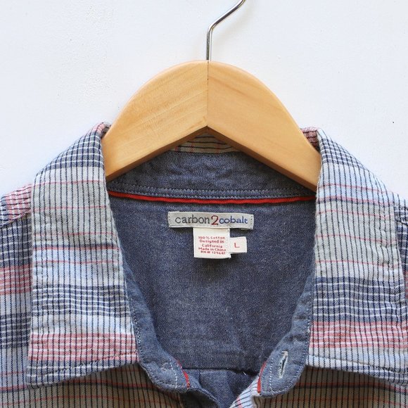 Carbon 2 Cobalt - Men's Size L Striped Button Up Shirt Short Sleeve - Picture 4 of 4